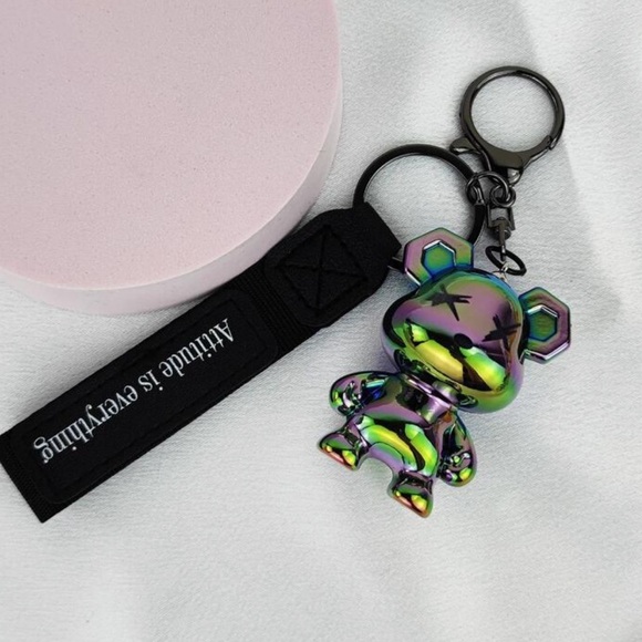 Blue and Green Iridescent Bear Bag Charm or Keychain - Picture 1 of 5